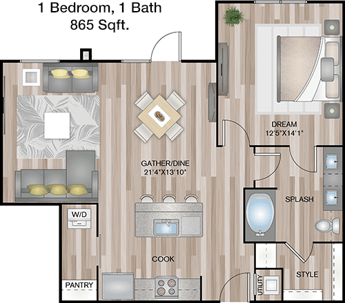 865 sq ft floorplan layout