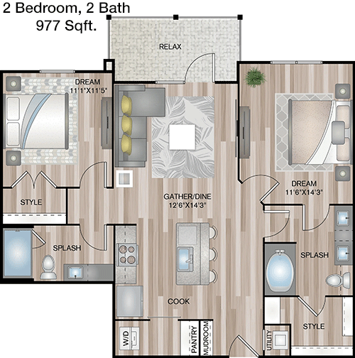 977 sq ft floorplan layout