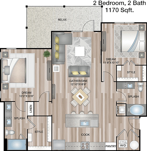 1,170 sq ft floorplan layout