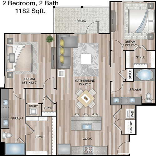1,182 sq ft floorplan layout