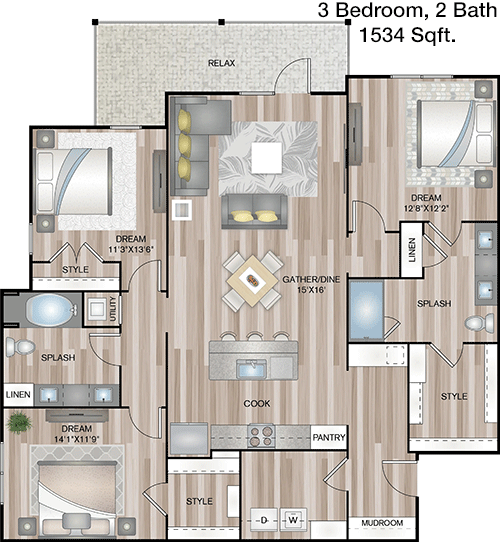 1,534 sq ft floorplan layout