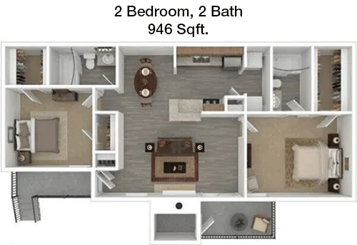 946 sq ft floorplan layout