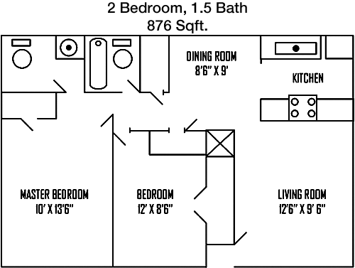 876 sq ft floorplan layout
