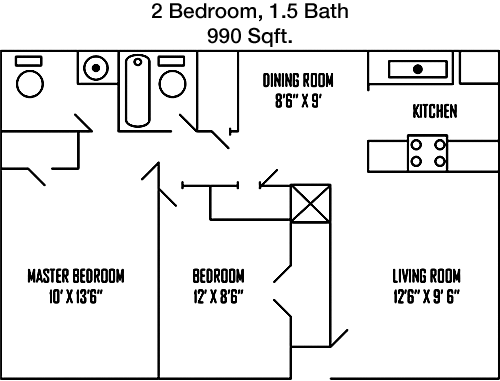 990 sq ft floorplan layout