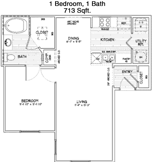 713 sq ft floorplan layout