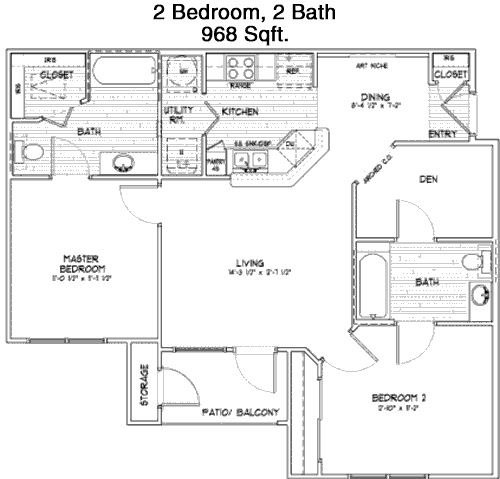 968 sq ft floorplan layout