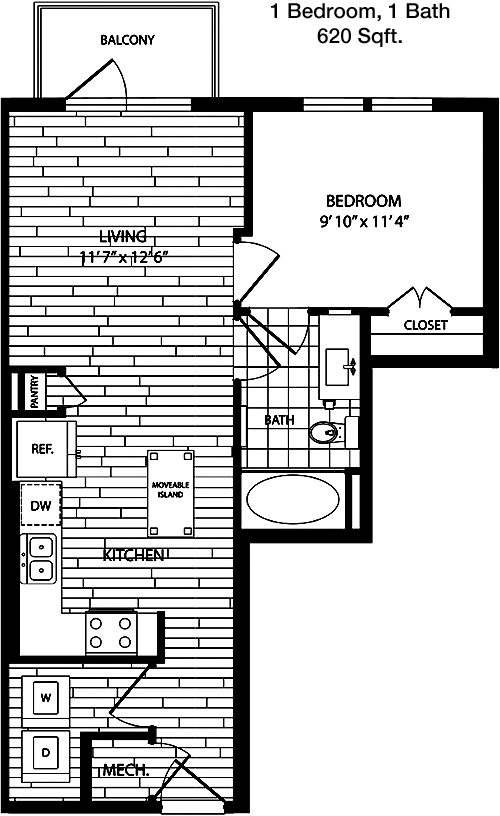 620 sq ft floorplan layout