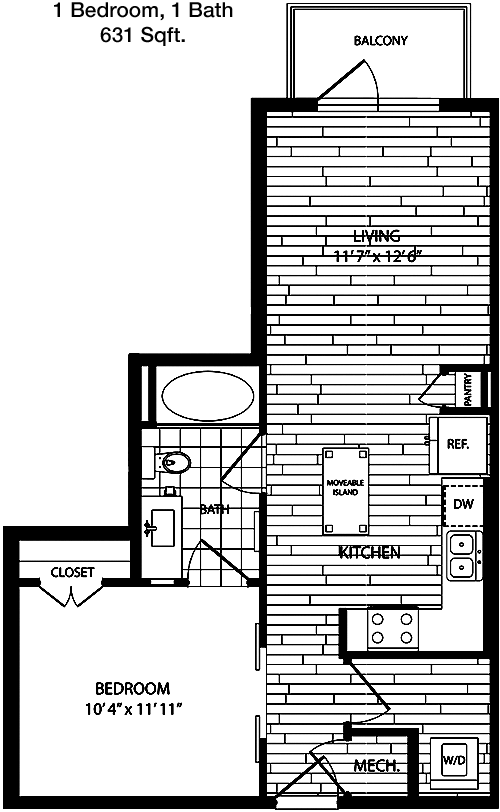 631 sq ft floorplan layout