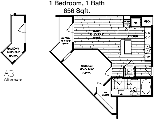 656 sq ft floorplan layout