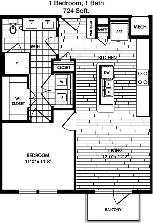 724 sq ft floorplan layout