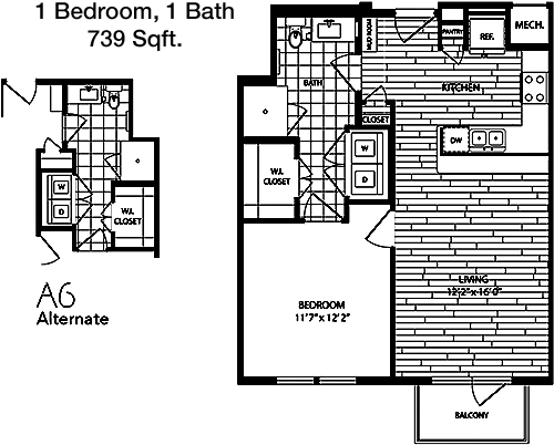 739 sq ft floorplan layout