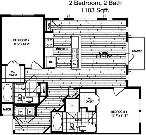 1,103 sq ft floorplan layout