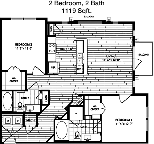 1,119 sq ft floorplan layout
