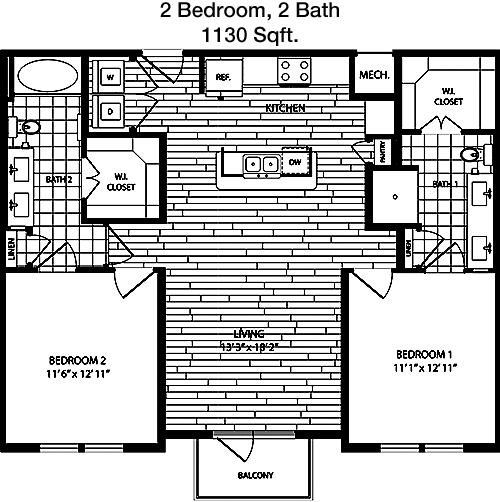 1,130 sq ft floorplan layout