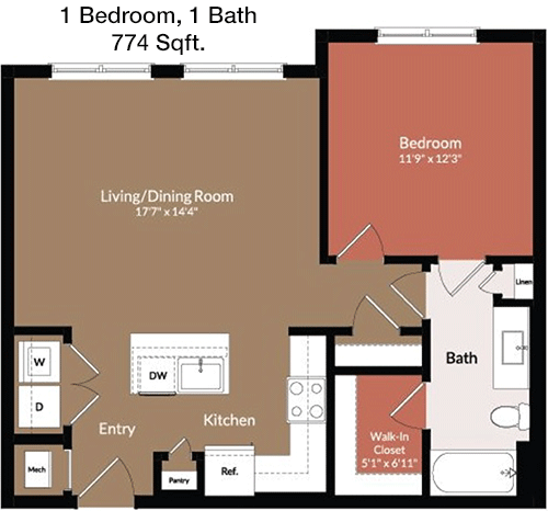 774 sq ft floorplan layout