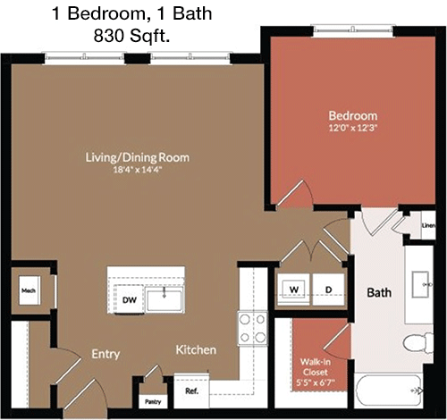830 sq ft floorplan layout