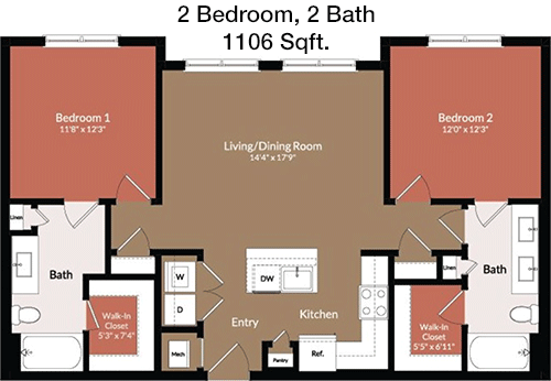 1,106 sq ft floorplan layout