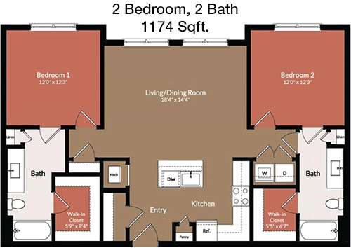 1,174 sq ft floorplan layout
