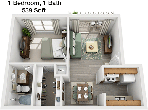 539 sq ft floorplan layout
