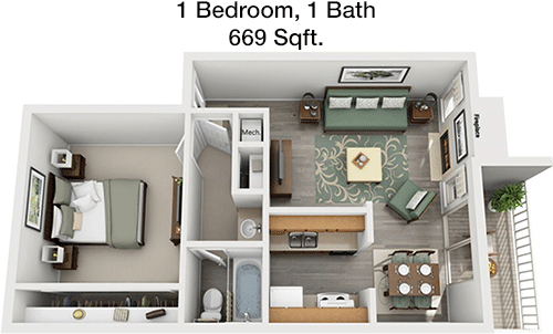 669 sq ft floorplan layout