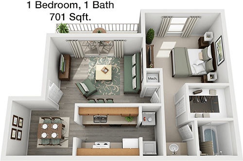 701 sq ft floorplan layout