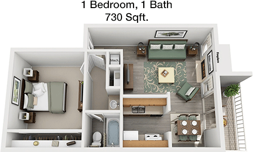 730 sq ft floorplan layout