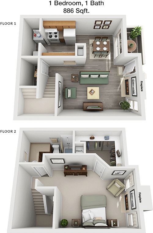 886 sq ft floorplan layout