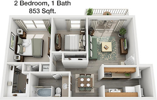 853 sq ft floorplan layout