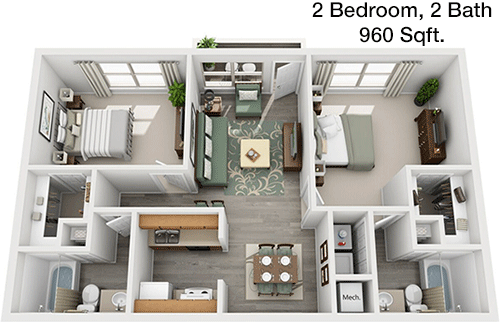 960 sq ft floorplan layout