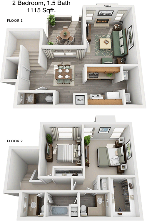 1,115 sq ft floorplan layout