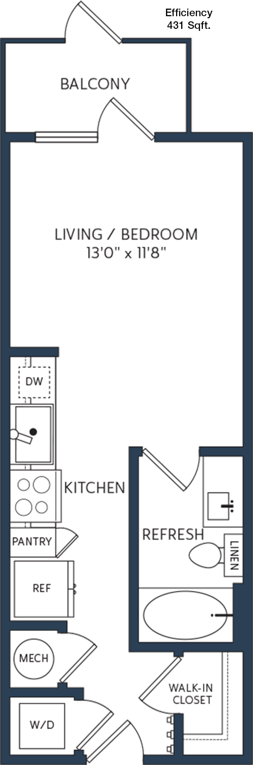431 sq ft floorplan layout