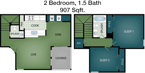 907 sq ft floorplan layout