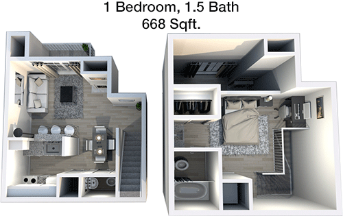 668 sq ft floorplan layout