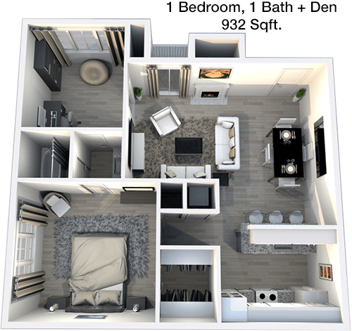 932 sq ft floorplan layout