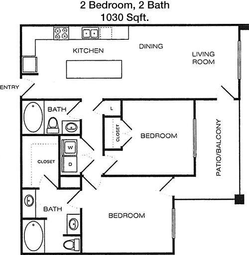 1,030 sq ft floorplan layout