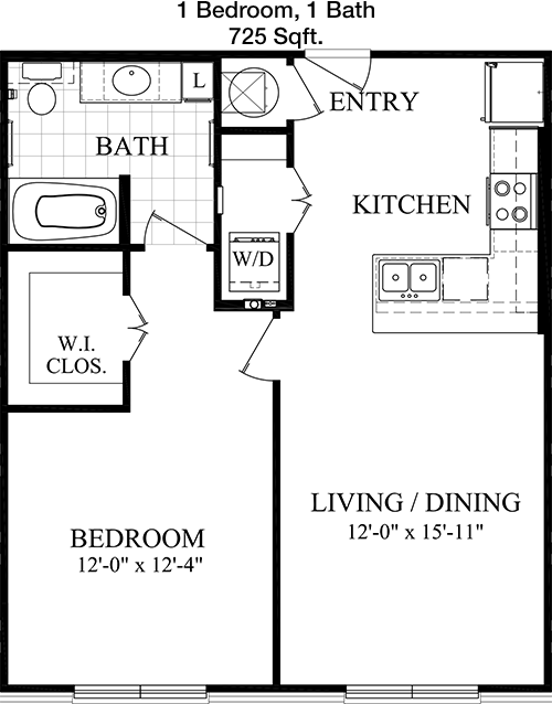 725 sq ft floorplan layout