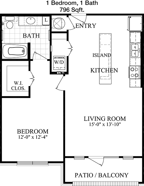 796 sq ft floorplan layout