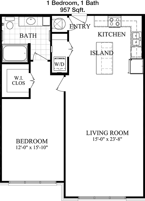 957 sq ft floorplan layout
