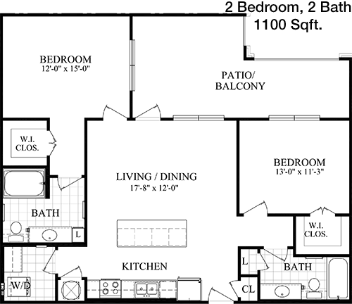 1,100 sq ft floorplan layout