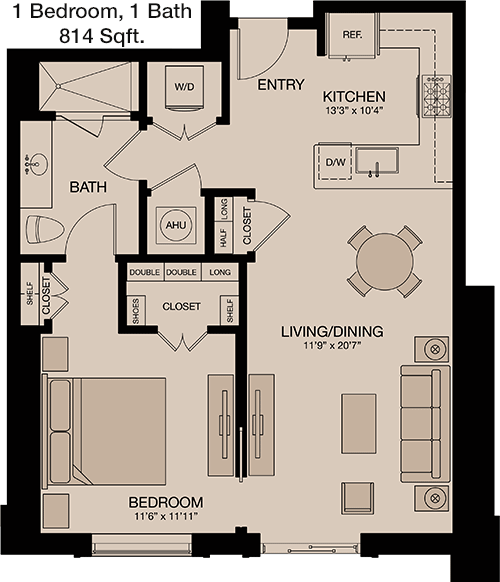 814 sq ft floorplan layout