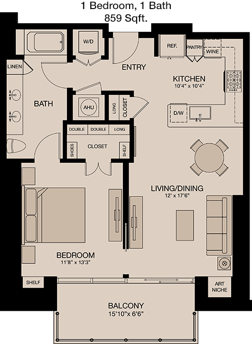 859 sq ft floorplan layout
