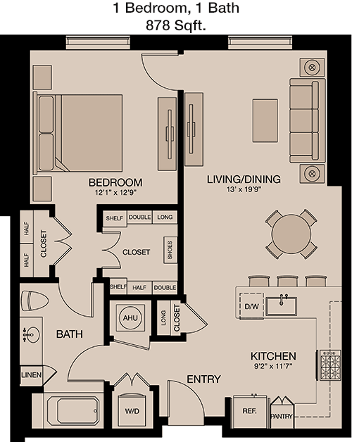 878 sq ft floorplan layout