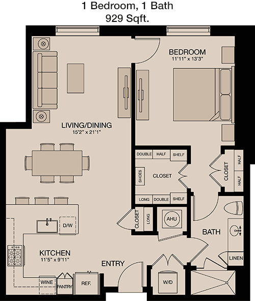 929 sq ft floorplan layout