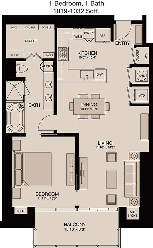 1,019 sq ft floorplan layout