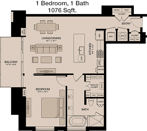 1,076 sq ft floorplan layout