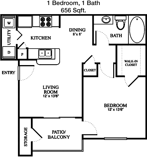 656 sq ft floorplan layout