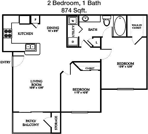 874 sq ft floorplan layout