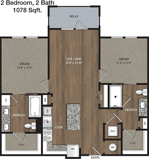 1,078 sq ft floorplan layout