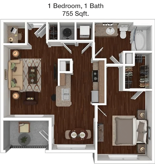755 sq ft floorplan layout