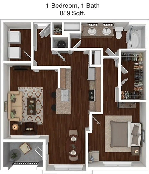 889 sq ft floorplan layout